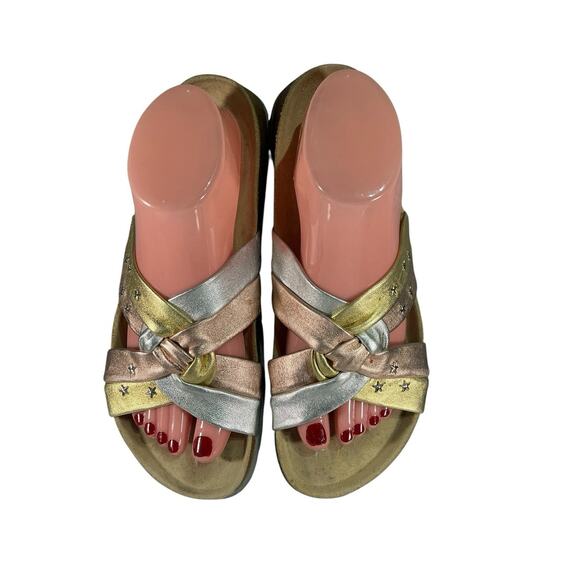 Betula Shoes - Birkenstock Betula Women's US9 EU40 Metallic Gold Braided Strappy Slide sandals